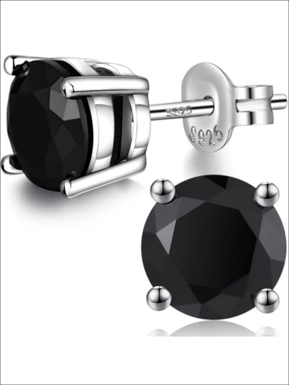 925 Sterling Silver Cubic Zirconia Stud Earrings 7mm Prong Set Push Back